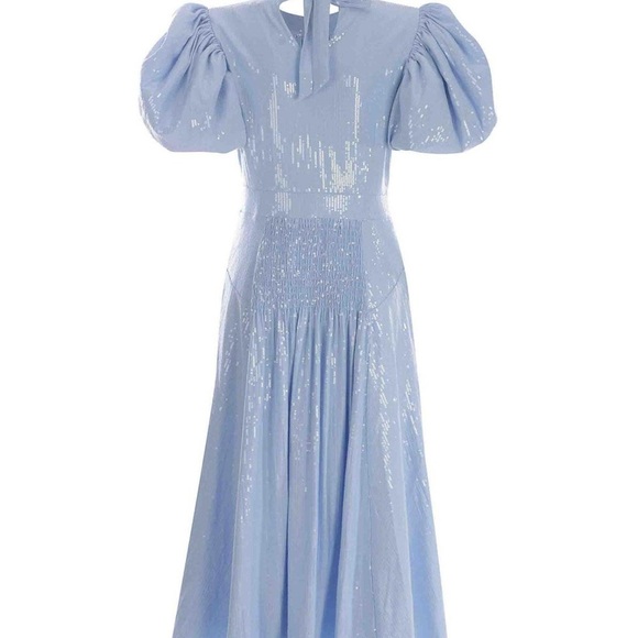 Blue Square Neck Puff Sleeve Midi Dress for Cocktail Events ROTATE - Picture 2 of 6